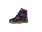 Kindersnowboots in marineblauw met roze accenten en klittenbandsluiting.