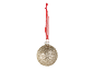 Gouden glitter kerstbal met rood lint