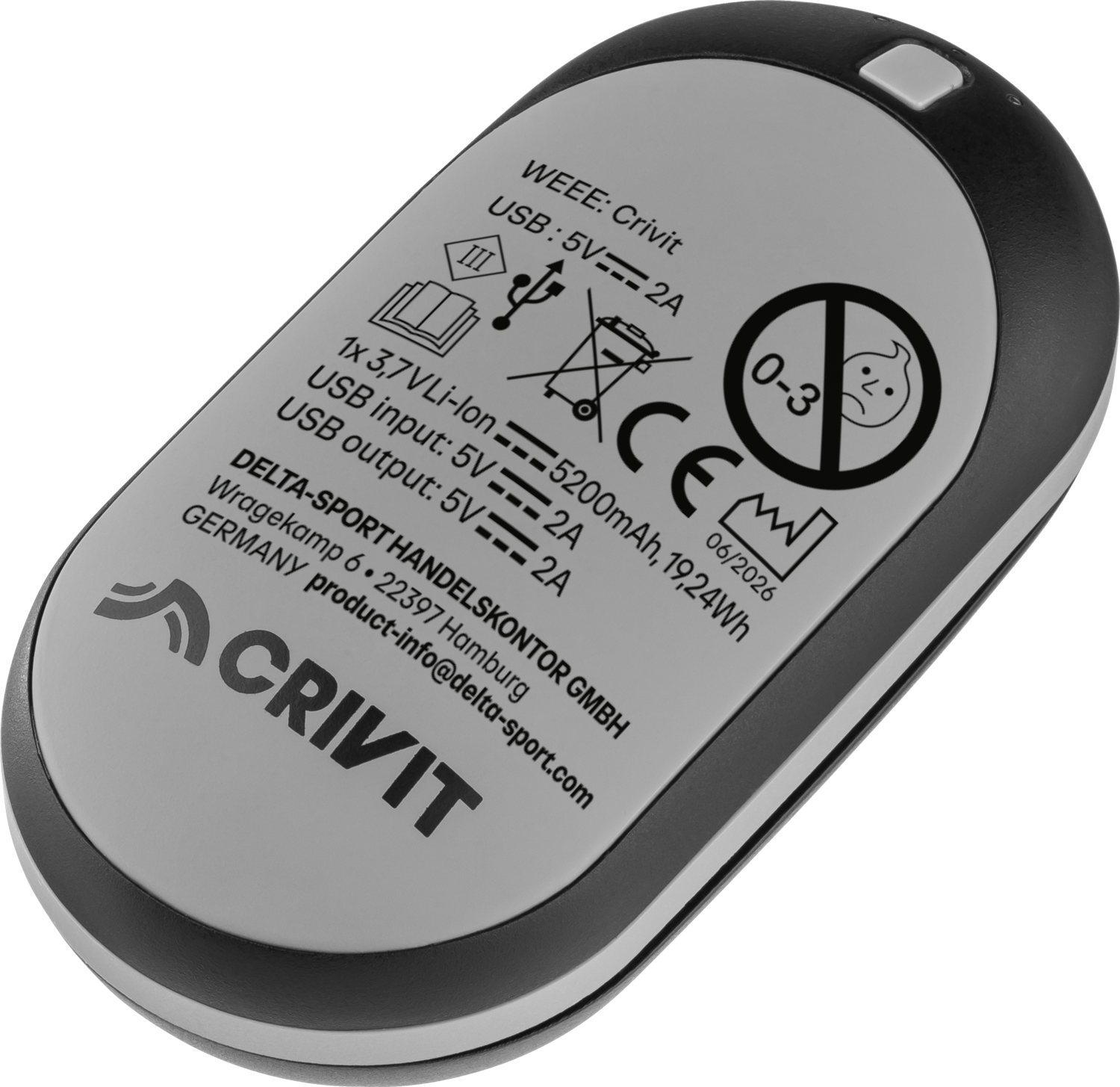 CRIVIT Outdoor handwarmer en powerbank (Grijs/zwart)