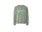 Groen herensweatshirt met een licht ovaal logo en tekst op de rug.
