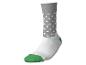 Grijze sok met witte stippen, groene teen en hiel