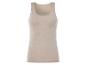 Een beige tanktop zonder mouwen.