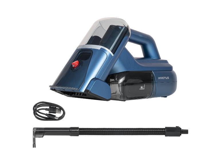 Invictus blauwe kruimeldief met oplaadkabel en flexibel mondstuk.