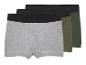 Drie heren boxershorts in grijs, bruin en groen.