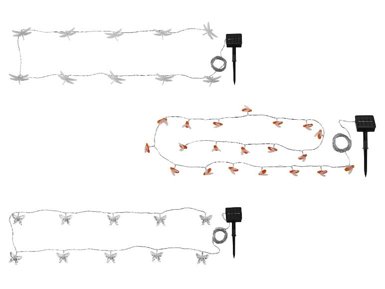 Decoratieve solar lichtslingers in de vorm van libellen, bijen en vlinders.