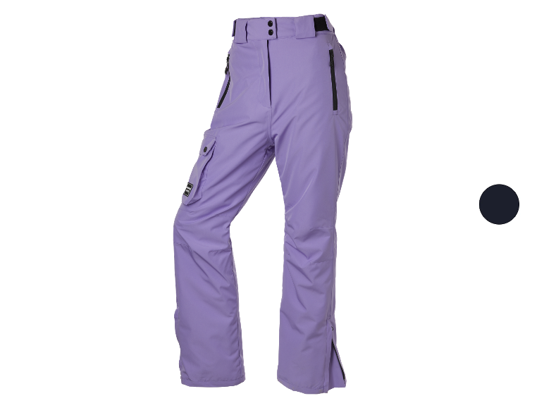 Paarse skibroek met zakken en zwarte ritsen