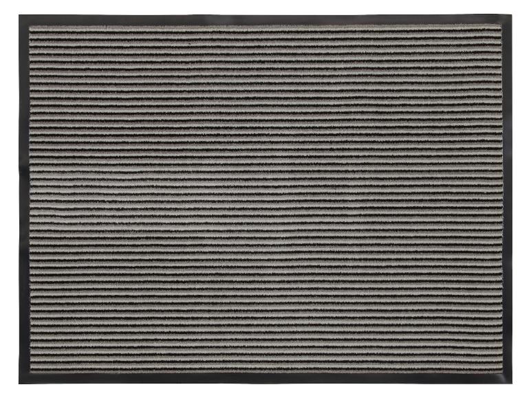 Deurmat met donkergrijze en lichtgrijze strepen.