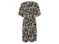 Jurk met zwart-beige abstracte print.