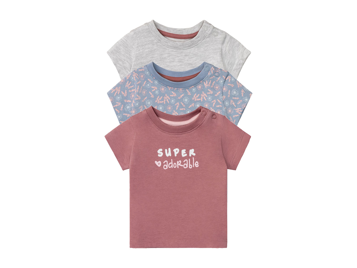 lupilu 3 baby T-shirts (62-68, Roze-blauw-grijs)