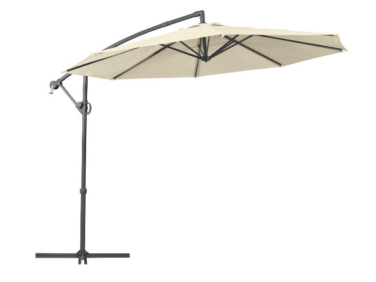 Beige zweefparasol met zijpaal en zwart frame