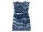 Blauw-wit gestreept meisjesjurkje met zakje.