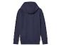 Een donkerblauwe hoodie met capuchon.