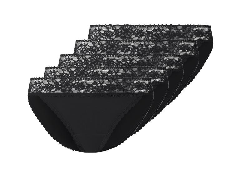 Vijfpack zwarte slips met bloemige kanten details.