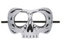 Een grijs schedelmasker met elastiek.