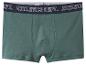 Groene boxershorts met zwarte elastische band en witte tekst