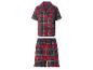 Rood en groen geruite pyjamaset met korte mouwen en ruches shorts.