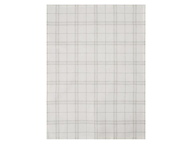 Beige en bruine geruite keukendoek.