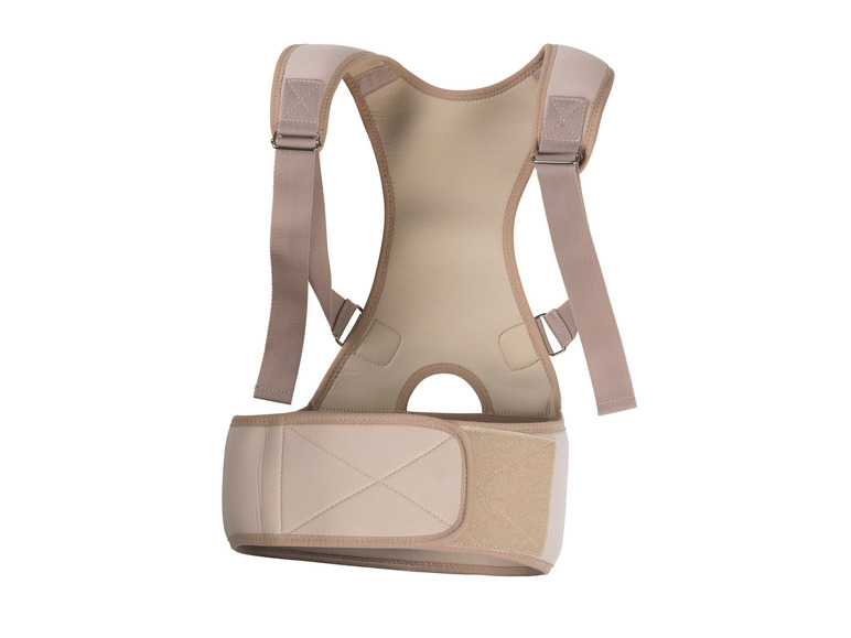 Een beige rugsteun met brede banden