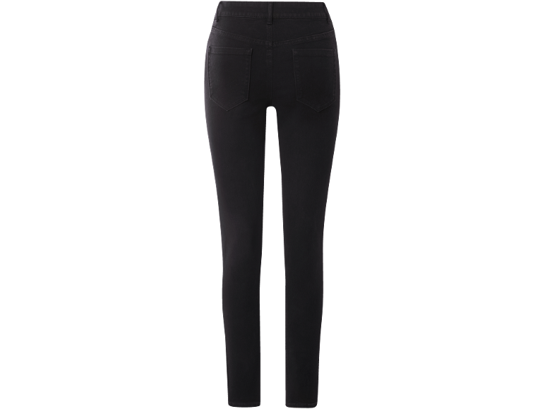 Achteraanzicht van een zwarte skinny jeans voor dames met achterzakken.