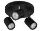 Zwarte plafondlamp met drie verstelbare LED-spots.