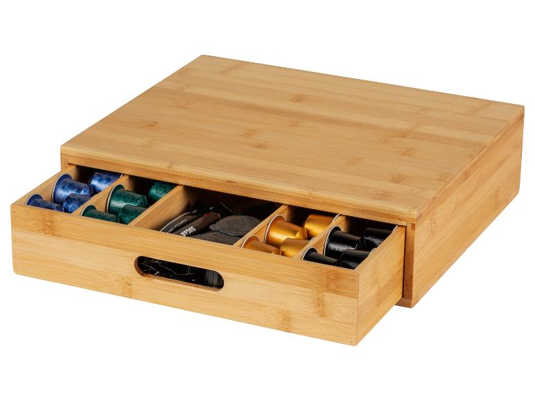 Bamboe opbergdoos met lade voor Nespresso capsules.