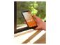 Hand houdt smartphone vast met slimme verlichtingsapp en tekst 'SMART+'.
