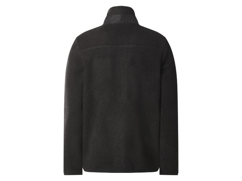 Zwarte fleece jas met hoge kraag, achteraanzicht