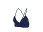 Donkerblauwe geribbelde bralette met dunne gekruiste bandjes.