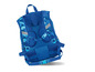 Blauwe rugzak met camouflageprint en reflecterende details.