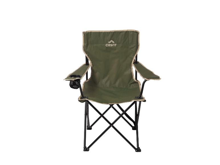 Crivit groene opvouwbare campingstoel met armleuningen en bekerhouder