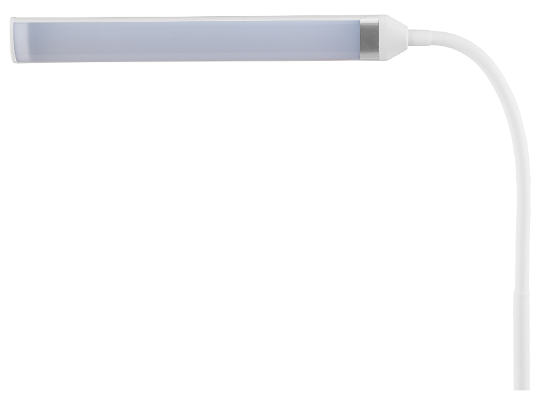Witte LED bureaulamp met flexibele arm.