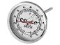 Grillthermometer met witte wijzerplaat en rode wijzer, die temperaturen in °C aangeeft.