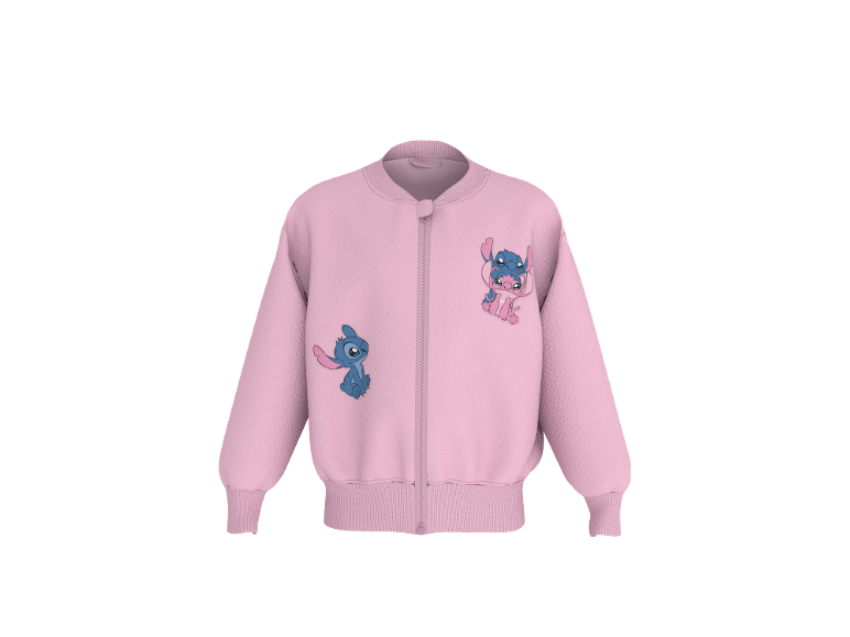 Roze bomberjack met Stitch en Angel personages