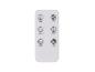 Witte afstandsbediening met functieknoppen voor ventilator, oscillatie en timer.