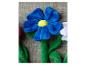 Pluche bloemen in kleuren: blauw, wit, roze.