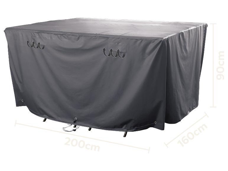 Donkergrijze rechthoekige tuinmeubelhoes met afmetingen 200x160x90cm.