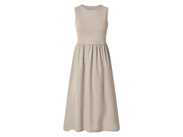 Mouwloze beige maxi-jurk met geplooide taille