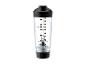 Transparante shaker met zwarte deksel en basis, met maatverdeling in ml en fl.oz.