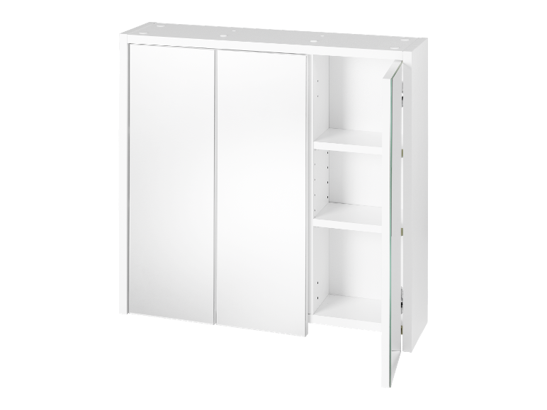 Wit badkamerkastje met spiegel en planken.
