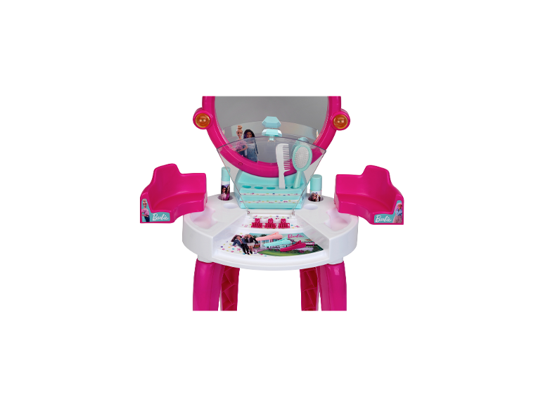 Roze met witte Barbie kaptafel met schoonheidsaccessoires van het merk KLEIN.
