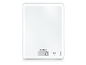 Witte digitale keukenweegschaal met een display dat '0 g' toont en een tarraknop.