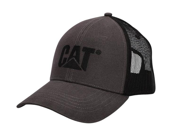 Grijze pet met zwart gaas en geborduurd logo op de voorkant