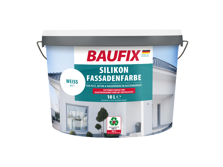 Baufix gevelverf: 10L emmer, matte witte, silicon.