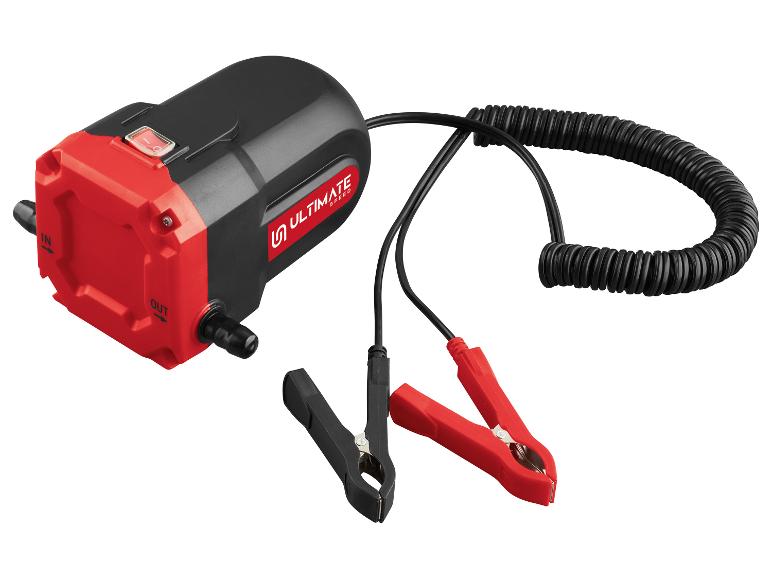 Ultimate Speed draagbare elektrische vloeistofoverdrachtspomp met accuklemmen.