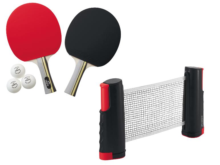 Crivit pingpong batjes, net en ballen.