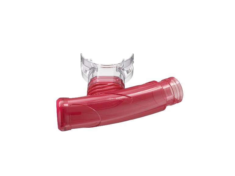 Duikbril en snorkel, transparant en rood.