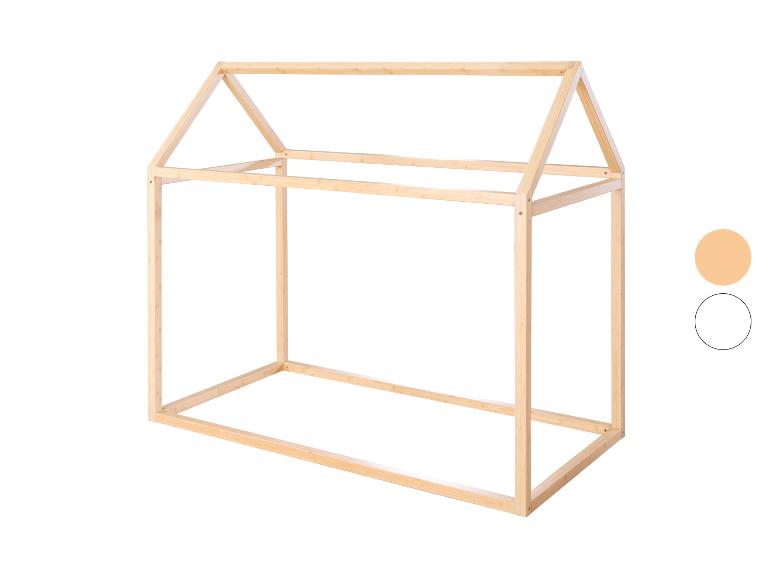 Natuurhouten huisvormig kinderbedframe.