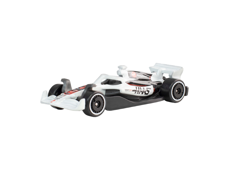 Wit-zwarte speelgoedraceauto met rode details