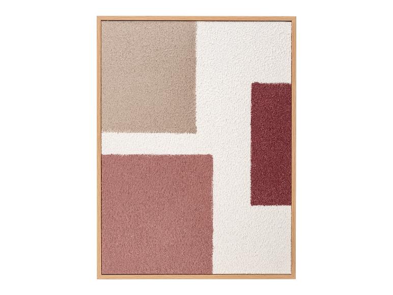 Abstract schilderij met getextureerde kleurblokken in beige, wit en roodbruine tinten, ingelijst.