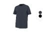 Donkerblauw T-shirt met korte mouwen en drie kleuropties rechts: donkerblauw, zwart en wit.